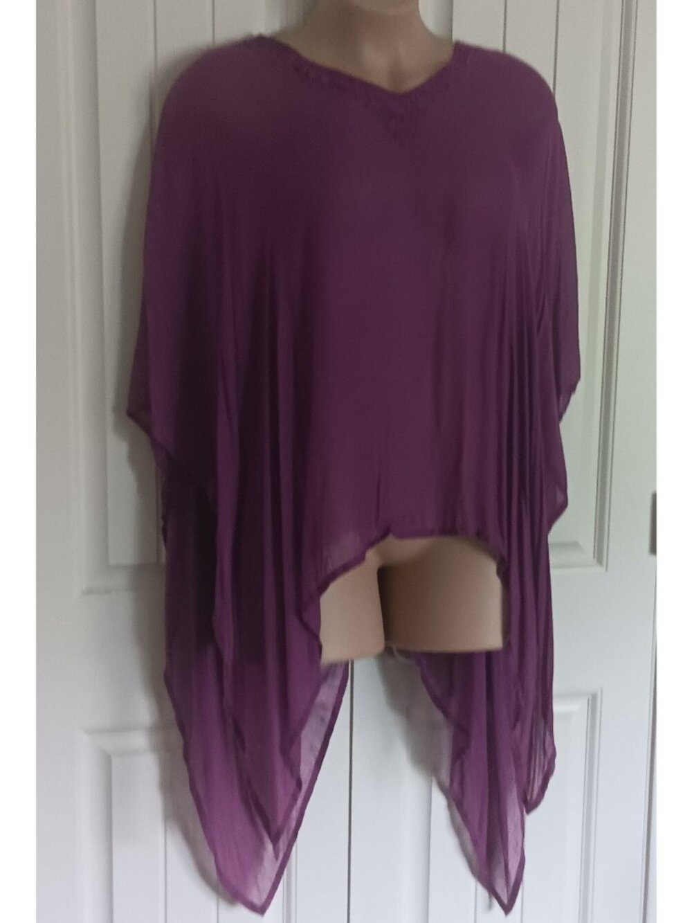 Purple Sheer Poncho Top With Sequin Detail